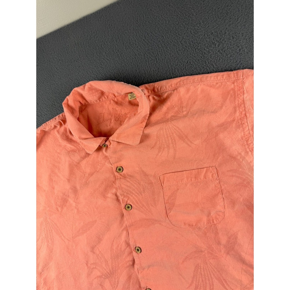 Tommy Bahama Shirt Mens 2XL Pink 100% Silk Loop Collar Jacquard Floral Hawaiian*